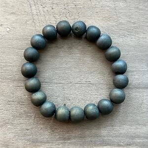 Wood Beaded Bracelet Teal Chunky Fashion Costume Boho